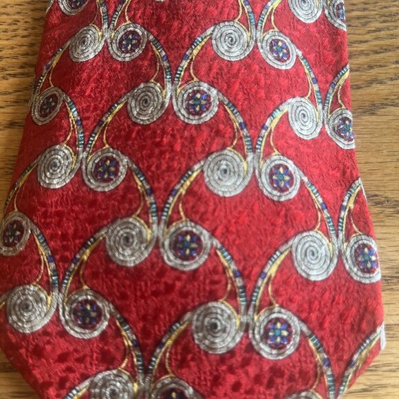 Robert Talbott Best Of Class 100% Silk Neck Tie Red Gold Swirl Design Elegant - Picture 3 of 8